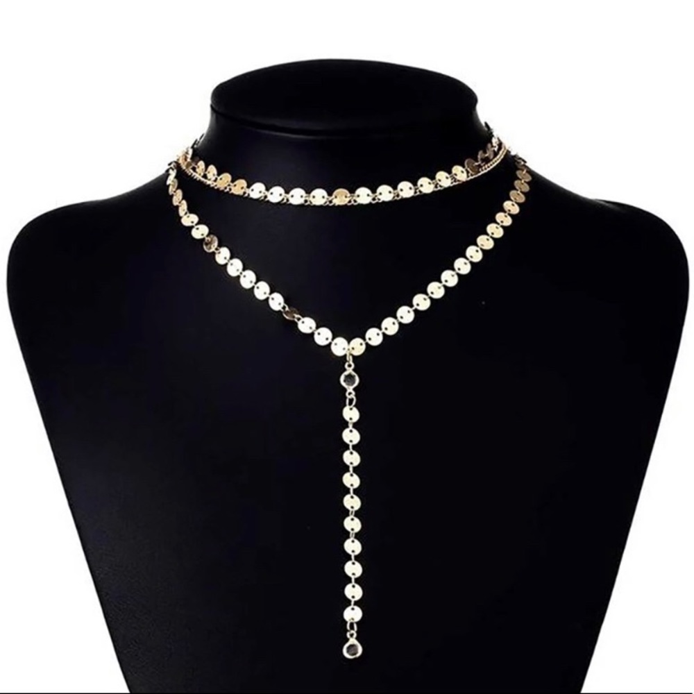 ⚜️[𝟯/$𝟭𝟴]⚜️NEW 3 Layered Gold Sequin Chain Drop Necklace - Picture 4 of 9